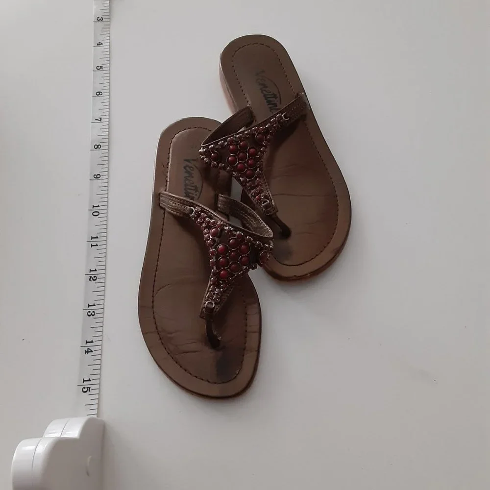 Vanettini little girls beaded thong slippers  little girl size 32